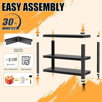 Heavy Duty Garage Shelving, Metal Storage Shelves, 3 Tier Adjustable Storage Shelves, Metel Shelving, Industrial Utility Rack for Garage, Warehouse, Workshop,31.5" H×34" W×18" D