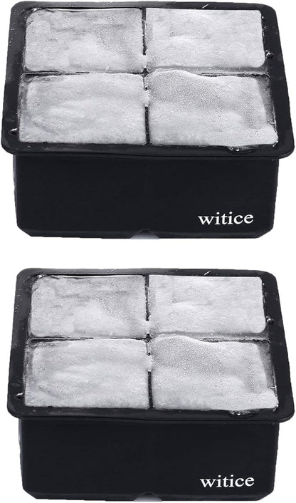 Large Ice Cube Trays Silicone (2.5-Inches) - Whiskey Ice Cube Mold, With Easy Release Ice Cubes for Whiskey and For Cocktail,Food Grade (Black 2 Tray)