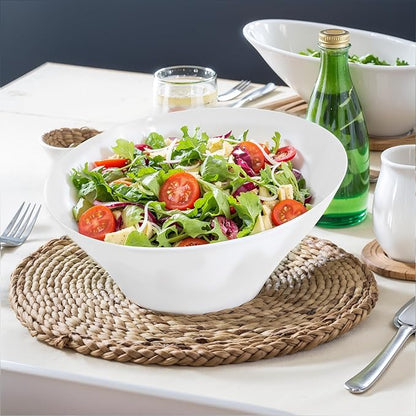 bUCLA 12 Pack White Plastic Serving Bowls - 20 OZ Angled Party Table Salad and Fruit Bowls Disposable for Chip&Candy, Ideal for Wedding