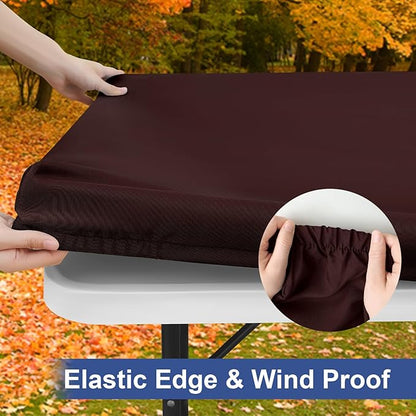 homing Rectangle Table Cloth Cover, Waterproof Polyester Elastic Fitted Tablecloth, Fits for 8 Foot Folding Tables, Washable Table Protector for Fall, Thanksgiving, Harvest Party (Coffee, 30" x 96")