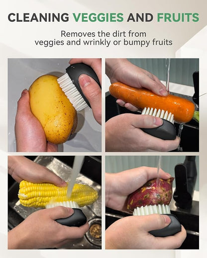 SXhyf Vegetable Brush Scrubber for Food [Black Stiff Bristles Brush + White Soft Bristles Brush] Potato Scrubber, Dishwasher Safe Veggie & Fruit Cleaning Brush for Mushrooms, Carrots, Lemons, Eggs