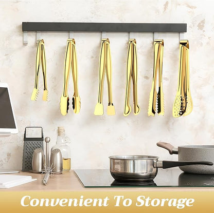 CHENGU 12 Pack Stainless Steel Tongs 6 Inches Food Serving Clip Kitchen Cooking Tongs High Heat Resistant Clips for Non Stick Cooking Grip for Ribs, Steak and Grill Salad