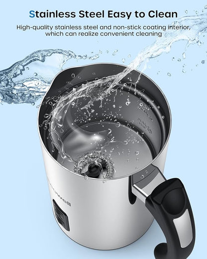 ECOWELL Milk Frother, Coffee Frother Electric, Automatic Hot and Cold Foam Frother, Stainless Steel Milk Steamer and Frother for Latte, Macchiato, Cappuccinos 8.1oz/240 ml Silver, WMMF02