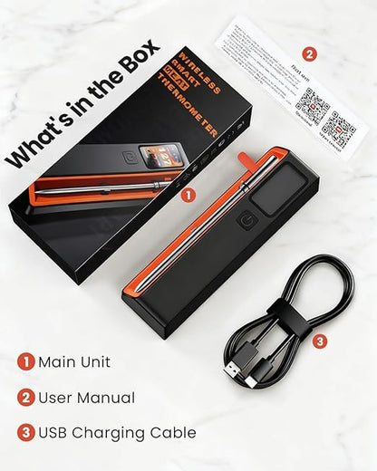 Wireless Bluetooth Smart Meat Thermometer with WiFi - High Accuracy ±0.5°F, Smart Base, 1 Probe with 6 Sensors, NIST Certified Accuracy, Long-Range for BBQ, Grill, Oven, Smoker, Rotisserie