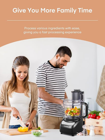FOHERE Food Processor, 12 Cup, 2-in-1 Feed Chute Vegetable Chopper & Meat Grinder for Mincing, Dicing, Shredding, Puree & Kneading Dough, Stainless Steel