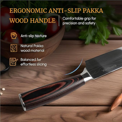 Chef Knife 8 Inch High Carbon Japanese Steel Ultra Sharp with Ergonomic Pakka Wood Stylish Handle, Durable 5CR15 Grade Blade Razor Edge, Gift Box for Family and Friends