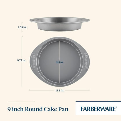 Farberware Nonstick Bakeware Baking Pan / Nonstick Cake Pan, Round - 9 Inch, Gray, 1 Count (Pack of 1)