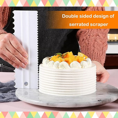 EKIND Cake Scraper Set Double Sided Icing Smoother Long Edge Buttercream Spatula Comb for Decorating Mousse Pastry Tools Baking Supplies(4 Pcs White)