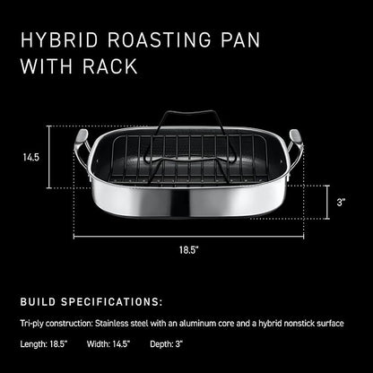 HexClad Hybrid Nonstick Roasting Pan with Rack, Dishwasher-Friendly, Oven-Safe Up to 900°F, Compatible with All Cooktops