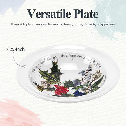 Portmeirion Holly and Ivy 7.25" Bread & Butter Plate (Set of 6) - Earthenware Plates, Holly Motif - Festive Holiday Tableware, Serving Tea, Snacks, Desserts - Microwave, Oven, Freezer, Dishwasher Safe