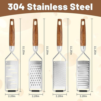 SHIKORI Stainless Steel & Wood Cheese Grater with Protective Cover - Modern, Rectangular, Slicer Color