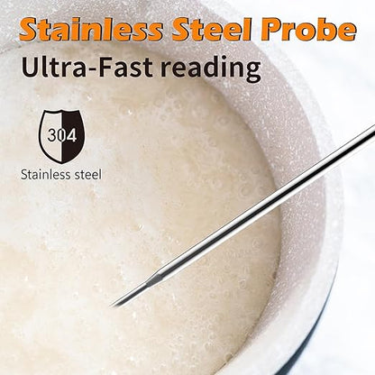 Digital Candy Thermometer with Adjustable Display, 304 Stainless Steel Probe, -58°F~572°F, White Body, Includes 2 Pot Clips & Heat-Insulating Pad for Sugar Syrup, Jam, Chocolate, Frying Oil
