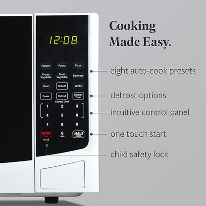 Farberware 0.9 Cu. Ft. Countertop Microwave Oven – 900W Power, Auto Cook Settings, Defrost, and Safety Lock – White