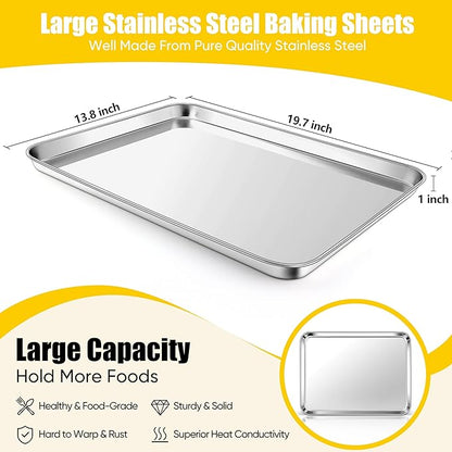 Homikit 1 Pack Baking Sheet, 20 x 14 Inches Stainless Steel Large Cookie Pan, Heavy Duty Metal Sheet Tray for Oven Baking Roasting Cooking, Rustproof & Nonstick, Dishwasher Safe
