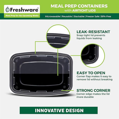 Freshware Meal Prep Containers [50 Pack] 1 Compartment with Lids, Food Storage Containers, Bento Box, BPA Free, Stackable, Microwave/Dishwasher/Freezer Safe (28 oz)