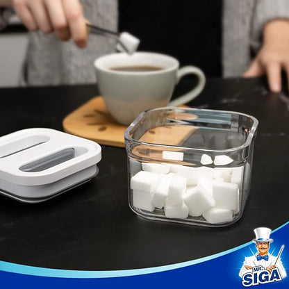 MR.SIGA 4 Pack Airtight Food Storage Container Set, BPA Free Kitchen Pantry Organization Canisters, One-handed Airtight Cereal Snack Candy Storage Containers, 360ml / 12.2oz, Small, White