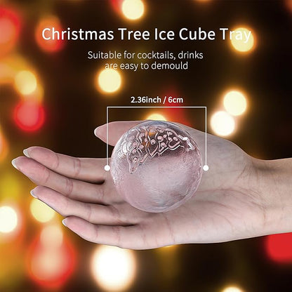 Novelty Christmas Tree Snowflake Ice Ball Maker Mold Set of 2, Christmas Ornament Ice Molds, 2.4" Large Holiday Round Whiskey Ice Cube Mold for Bourbon, Cocktails, Gifts for Men