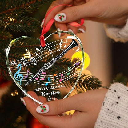 Customized Text Year Name Clarinet Glass Xmas Ornament, Personalized Clarinet Lover Christmas Ornaments Gift for Women Men Friends Besties Coworker, Unique Clarinetist Glass Christmas Ornament 2025