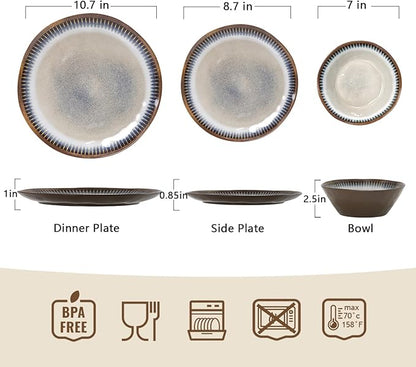 Melamine Dinnerware Set, 12 Pcs Dishware Sets, Plate and Bowl Set Service for 4, Lightweight and Unbreakable Dinnerware Sets for Camping, Great for RV, Dishwasher Safe, Sahara Beige and Blue