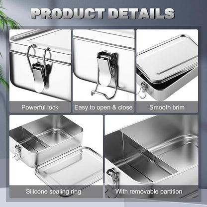 Umigy 8 Pcs Stainless Steel Food Containers 1400ml Metal Bento Lunch Box Stainless Steel Food Storage Containers, Lockable Clips to Leak Proof, Reusable Dishwasher Snack Boxes for Work