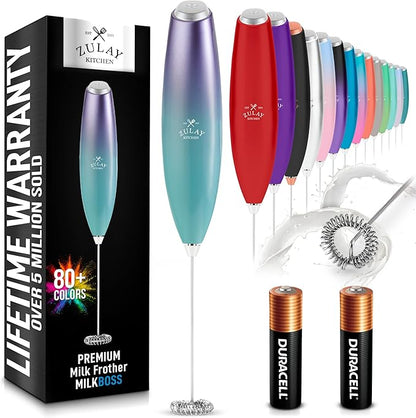 Zulay Kitchen Milk Frother Handheld Electric Whisk with AA Duracell Batteries – Durable Drink Mixer for Coffee, Lattes, Cappuccinos & More - Aurora