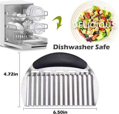 JAYVAR Large Crinkle Cutter French Fry Cutter, Large Crinkle Potato Slicer Wavy Chopper, Stainless Steel Wavy Slicer Crinkle Cutting Chopping Tools with Handle for Carrot Vegetable