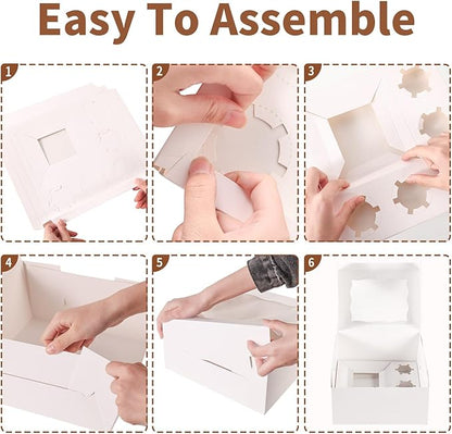Bento Cake Box With Cupcakes, Clear Window 6 Holes Bento Combination,6 Sets: Cookie Boxes Fit 5 Regular Cupcake and Mini Cakes, Christmas Wedding Birthday Party (White/clear, 1+5/6pcs)