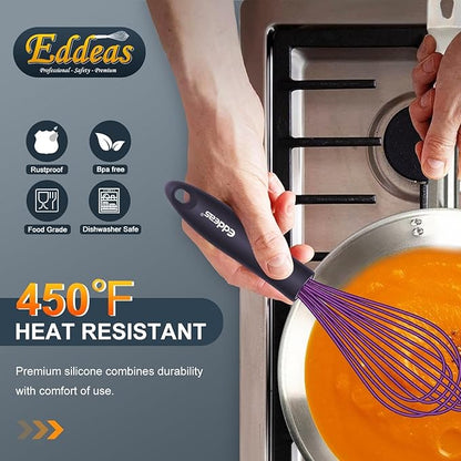 Whisk Eddeas Silicone Whisk Set of 6.Silicone whisks for cooking non Scratch.BPA Free and Dishwasher Whisk.7+9+11inch Colorful Wisk Great for cooking and Baking.（6pcs ）
