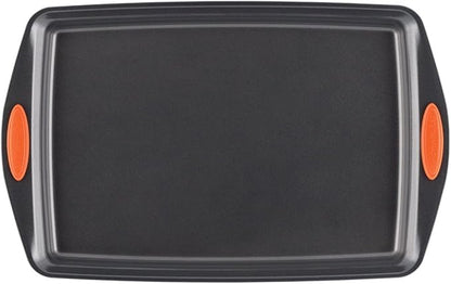 Rachael Ray Nonstick Bakeware Set with Grips, Nonstick Cookie Sheets / Baking Sheets - 3 Piece, Gray with Orange Grips