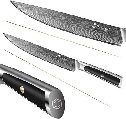 Sunnecko Damascus Kitchen Knife 8 Inch Carving Knife for Meat Slicing Knife Japanese VG10 Steel,Full Tang