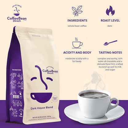 Coffee Bean Direct Dark House Blend, Whole Bean Coffee, Dark Roast, 2.5 Pound Bag (Pack of 1)