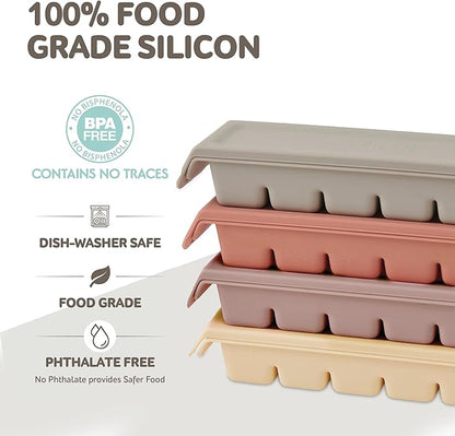 Silicone Freezer Trays with Lid,2ea 1oz 6 Section-Leak Proof Silicone Freezer molds for Homemade Baby Food Breastmilk, Purees, Vegetables, Fruit, Baby Food Jars Ice Tray with Lid BPA Free Brown