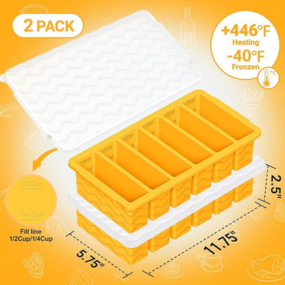 1/2 Cup Silicone Freezer Molds with Lid, 2-Pack Silicone Freezer Trays for Soup, Sauce & Broth – Meal Prep Containers, Large Ice Cube Tray, Oven & Dishwasher Safe