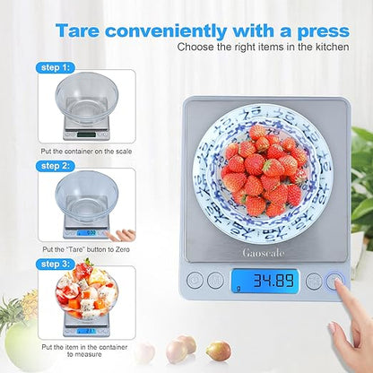 Kitchen Scale, Digital Food Scale, Gaoscale Grams and Ounces Scale High Accuracy with Tare Function for Cooking Scale, Baking Scale Jewellery Scale, 9 Units, 2 Tray 3000g by 0.1g Small