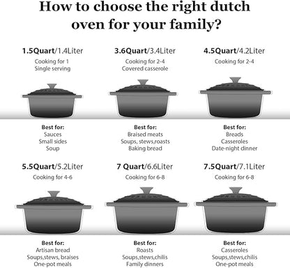 Overmont Enameled Cast Iron Dutch Oven - 5.5QT Pot with Lid Cookbook & Cotton Potholders - Heavy-Duty Cookware for Braising, Stews, Roasting, Bread Baking grey