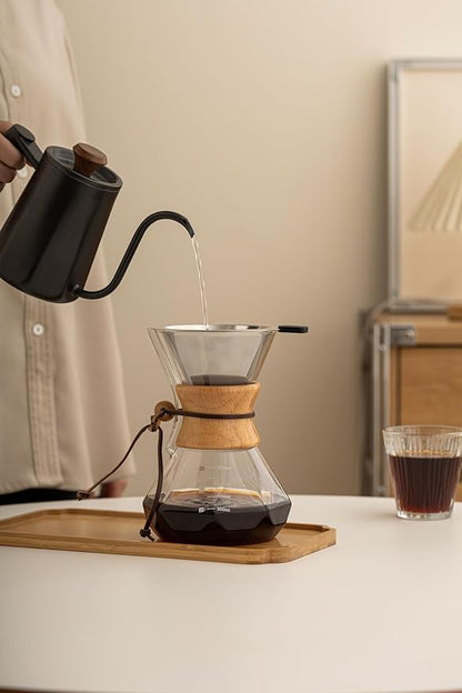 Pour Over Coffee Maker With Wood Sleeve，20oz/600mlPour Over Coffee Dripper,Pour Over Coffee Maker Set With Cork Stopper (20oz/600ml)