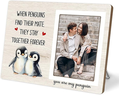 Penguin Gifts, Engagement Picture Frame, Wedding Gifts for Couple, Valentine's Gift for Him Her, Anniversary Couple Gifts, Penguin Love Gifts Photo Frame, fits 4x6 Photo, when Penguins Find Their Mate They Stay Together Forever
