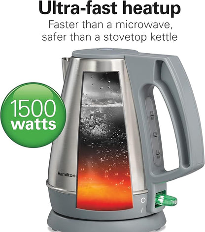 Hamilton Beach 1 Liter Electric Kettle, Water Boiler & Heater, Fast 1500 Watts, BPA Free Interior, Cordless Serving, Auto-Shutoff and Boil-Dry Protection, Cord Wrap, Stainless Steel (41065)