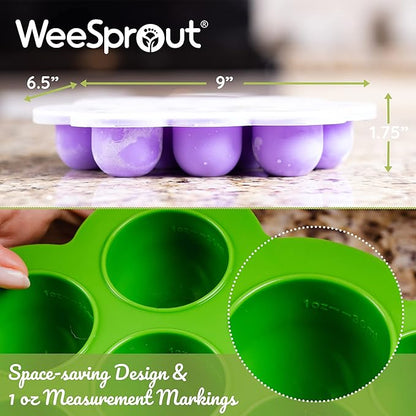 WeeSprout Silicone Freezer Tray with Clip on Lid Perfect Food Storage Container for Homemade Baby Food, Vegetable, Fruit Purees, and Breast Milk (Bright Blue, Ten 1.5 Ounce Sections)