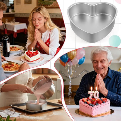 3 Pieces Heart Shaped Cake Pans, 8 Inch Aluminum Heart Cake Molds, Cake Baking Supplies, Heat-Resistant DIY Baking Tool for Wedding, Birthday Party, Engagement, Valentine Day