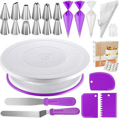 Kootek 71PCs Cake Decorating Kit, Baking Supplies Tools - Includes Cake Stand Turntable, 12 Icing Piping Tips Set, 2 Frosting Spatulas, 3 Scrapers, 50+2 Piping Bags, Coupler, Video Tutorial, Booklet