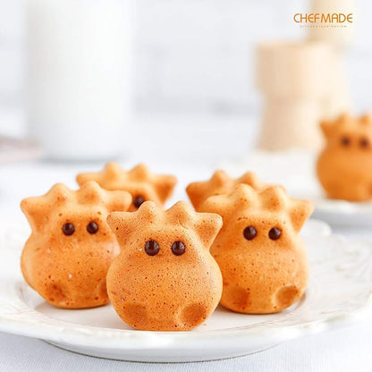 CHEFMADE Cows Cake Pan, 12-Cavity Non-Stick Animal Muffin Bakeware for Oven Baking (Champagne Gold)