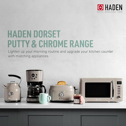 Haden 12 Cup Programmable Drip Coffee Maker Coffee Machine Bundled with Dorset 4 Slice Wide Slot Stainless Steel Toaster, Putty & Chrome