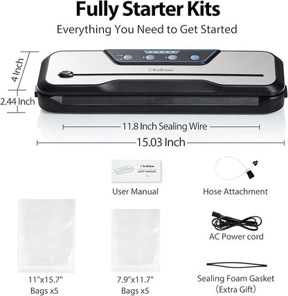 Vacuum Sealer Machine, with Starter Kit and 2-Year Warranty, Beelicious Automatic Air Sealing for Food Storage, Build-in Cutter, Moist Mode, EXT-VAC