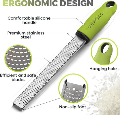 Stainless Steel Cheese Grater & Lemon Zester w/Extra Sharp Blade - Perfect for Lemon, Parmesan, Garlic, Chocolate - Spice Up any Dish in Seconds w/Your Premium Citrus Hand Grater with Handle - Green