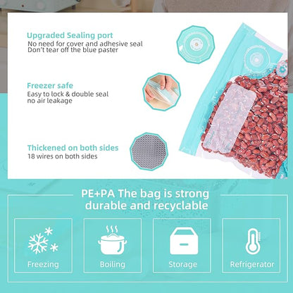 31 PCS Electric Vacuum Sealer, Sous Vide Bags, Portable Mini Vacuum Sealer with 20Pcs Reusable Food Saver Sealer Bags, 4 Sealing Clip, 2 Clips for Sous Vide Cooking, 2 vacuum wine stoppers