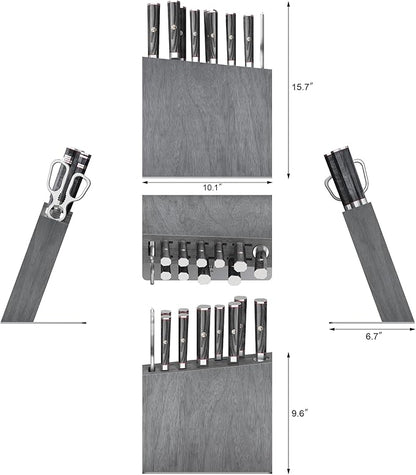 Cangshan YARI Series HUA Knife HUA Block Set, X-7 Damascus Steel, Ash Wood (12-Piece)