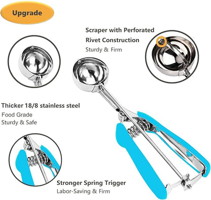 Cookie Scoop, Ice Cream Scoop, 1Tbsp/15 ml/0.5oz Cookie Scoops for Baking, 18/8 Stainless Steel Cookie Scooper for Baking, Cookie Dough Scoop with Non-slip Grip(Blue)