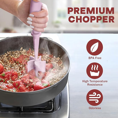 2 Pcs Meat Chopper, Hamburger Grinder, Premium Heat Resistant Smasher for Ground Beef, Burger Grinder Nylon Potato Mix Tool-Pink