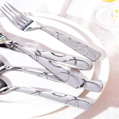 HIKAA 60PCS Stainless Steel Silverware Set, Modern Flatware Set for Kitchen, Mirror Polished Cutlery Set with Forks, Spoons and Knives，Dishwasher Safe